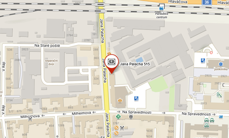 Mapa s umístěním jídelny LIONS GROUP, Jana Palacha 515, Pardubice